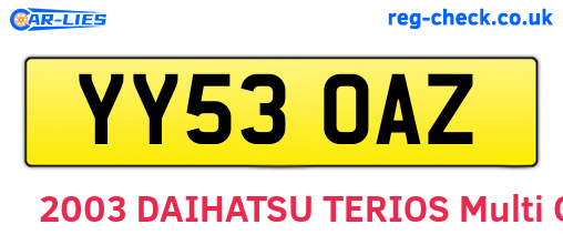 YY53OAZ are the vehicle registration plates.