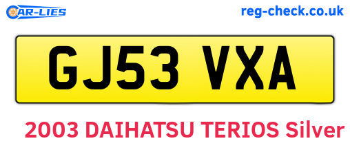 GJ53VXA are the vehicle registration plates.