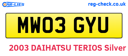 MW03GYU are the vehicle registration plates.