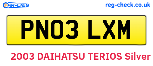 PN03LXM are the vehicle registration plates.