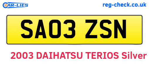 SA03ZSN are the vehicle registration plates.