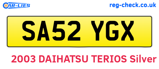 SA52YGX are the vehicle registration plates.