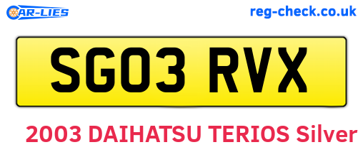 SG03RVX are the vehicle registration plates.