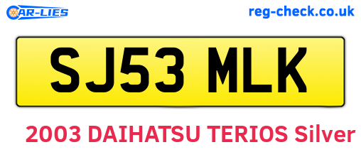 SJ53MLK are the vehicle registration plates.