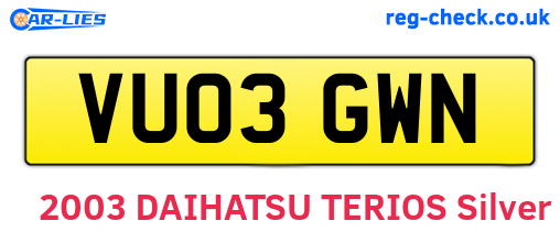 VU03GWN are the vehicle registration plates.