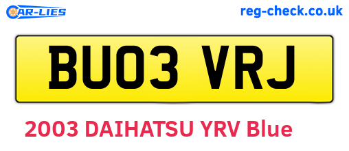 BU03VRJ are the vehicle registration plates.