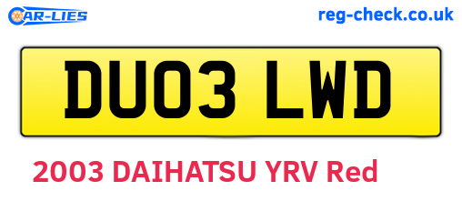 DU03LWD are the vehicle registration plates.