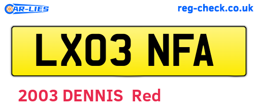 LX03NFA are the vehicle registration plates.