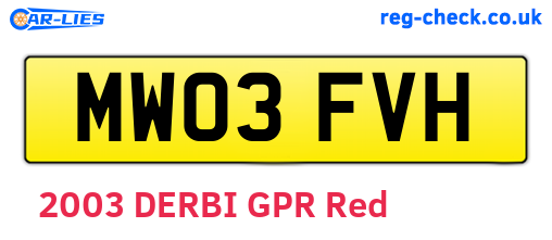 MW03FVH are the vehicle registration plates.