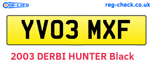 YV03MXF are the vehicle registration plates.