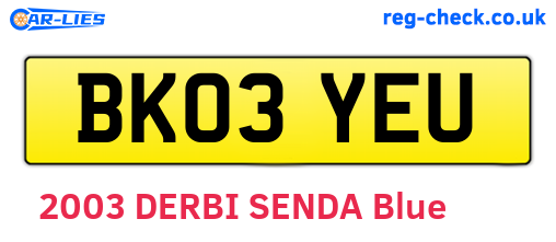BK03YEU are the vehicle registration plates.