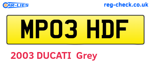 MP03HDF are the vehicle registration plates.