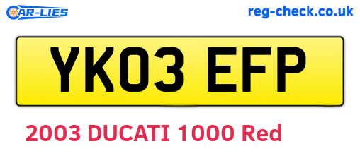 YK03EFP are the vehicle registration plates.