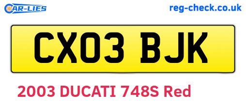 CX03BJK are the vehicle registration plates.