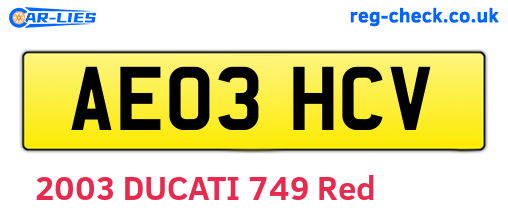 AE03HCV are the vehicle registration plates.