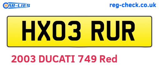 HX03RUR are the vehicle registration plates.