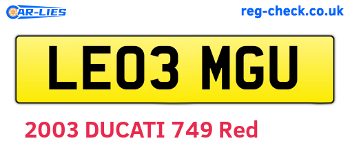 LE03MGU are the vehicle registration plates.