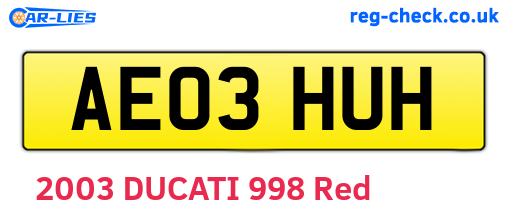 AE03HUH are the vehicle registration plates.