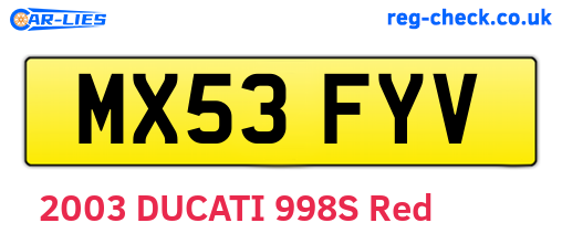 MX53FYV are the vehicle registration plates.