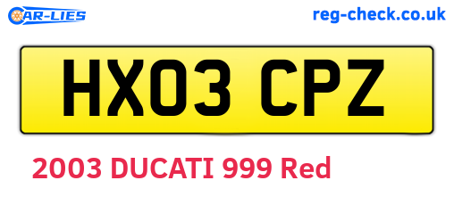 HX03CPZ are the vehicle registration plates.