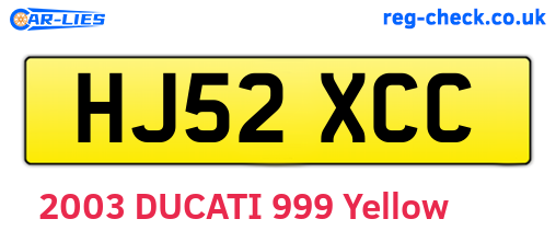 HJ52XCC are the vehicle registration plates.