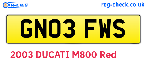GN03FWS are the vehicle registration plates.