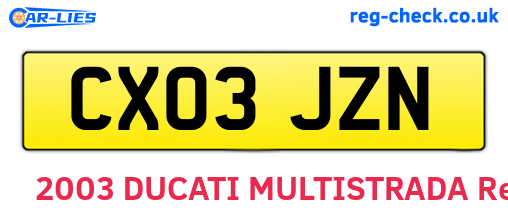 CX03JZN are the vehicle registration plates.