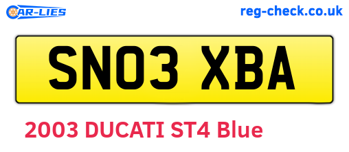 SN03XBA are the vehicle registration plates.