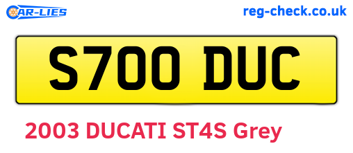 S700DUC are the vehicle registration plates.