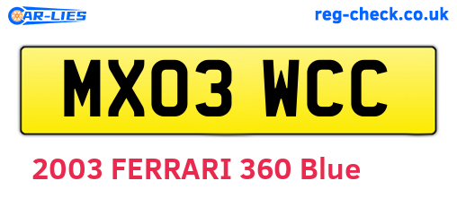 MX03WCC are the vehicle registration plates.