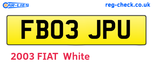 FB03JPU are the vehicle registration plates.