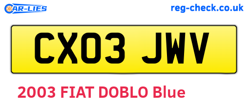 CX03JWV are the vehicle registration plates.