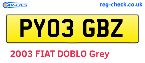 PY03GBZ are the vehicle registration plates.
