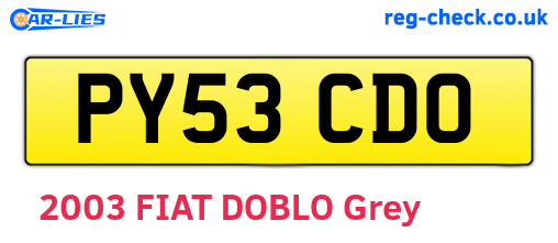 PY53CDO are the vehicle registration plates.