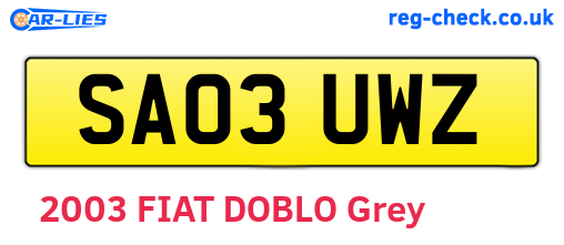 SA03UWZ are the vehicle registration plates.
