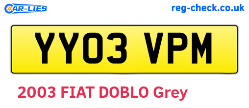 YY03VPM are the vehicle registration plates.