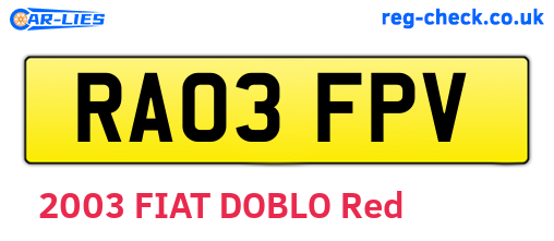 RA03FPV are the vehicle registration plates.