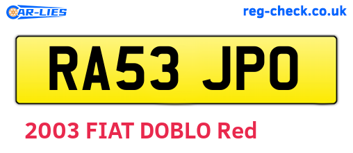 RA53JPO are the vehicle registration plates.