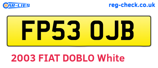 FP53OJB are the vehicle registration plates.