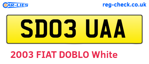 SD03UAA are the vehicle registration plates.
