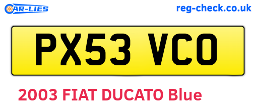 PX53VCO are the vehicle registration plates.