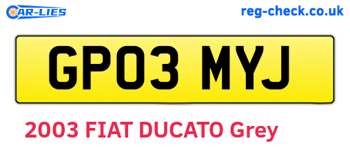 GP03MYJ are the vehicle registration plates.
