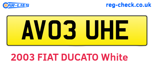 AV03UHE are the vehicle registration plates.