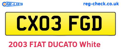 CX03FGD are the vehicle registration plates.