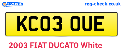 KC03OUE are the vehicle registration plates.