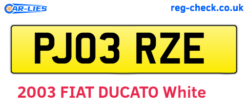 PJ03RZE are the vehicle registration plates.