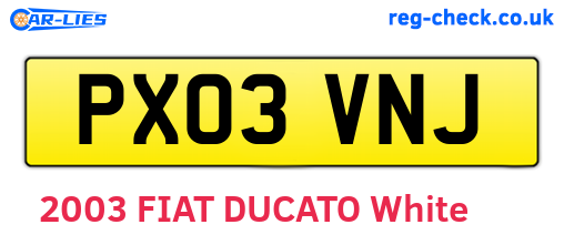 PX03VNJ are the vehicle registration plates.