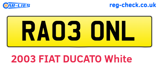 RA03ONL are the vehicle registration plates.