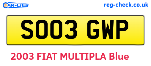 SO03GWP are the vehicle registration plates.