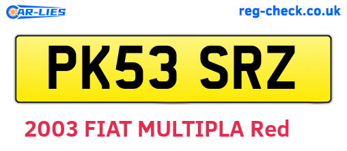 PK53SRZ are the vehicle registration plates.